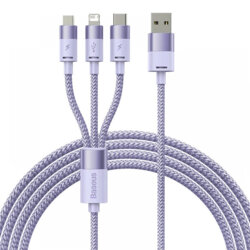 Cablu de date USB 3in1 Baseus, 20W, 1.2m, mov, CAXS000005