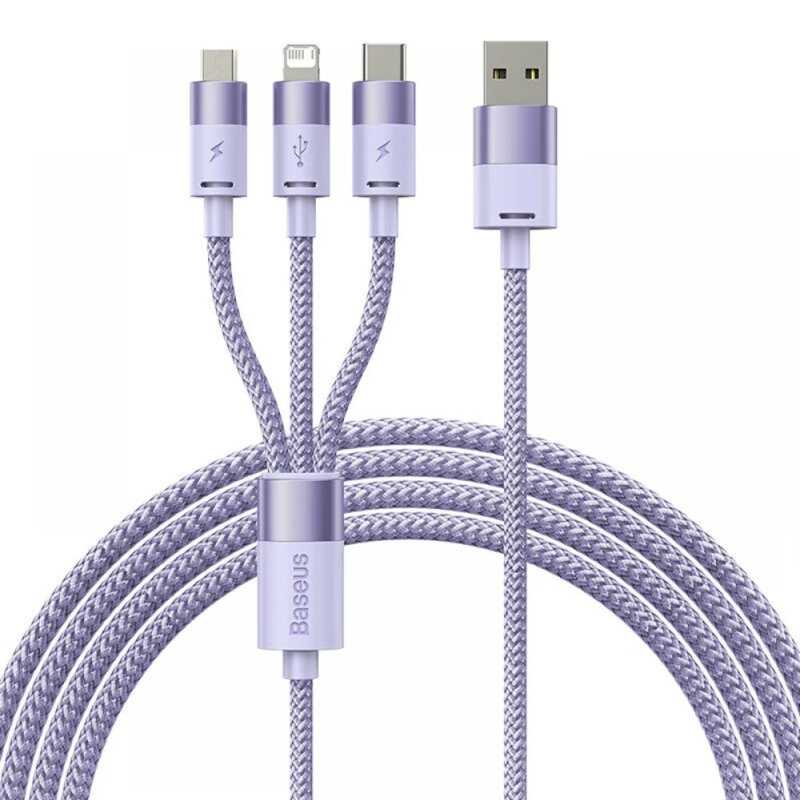 Cablu de date USB 3in1 Baseus, 20W, 1.2m, mov, CAXS000005