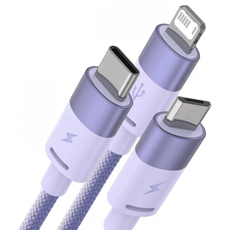 Cablu de date USB 3in1 Baseus, 20W, 1.2m, mov, CAXS000005