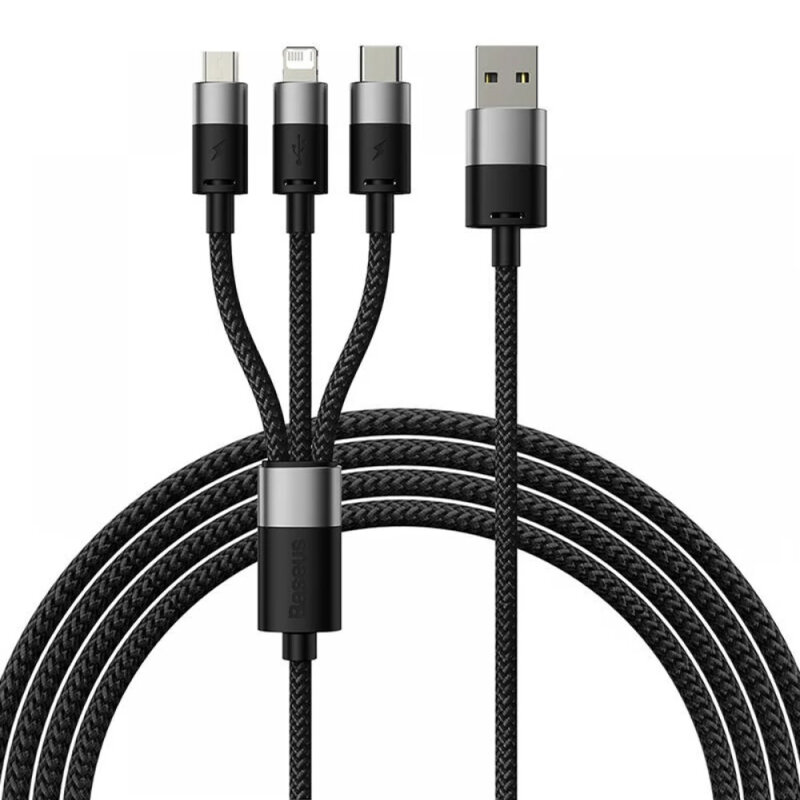 Cablu de date USB 3in1 Baseus, 20W, 1.2m, negru, CAXS000001