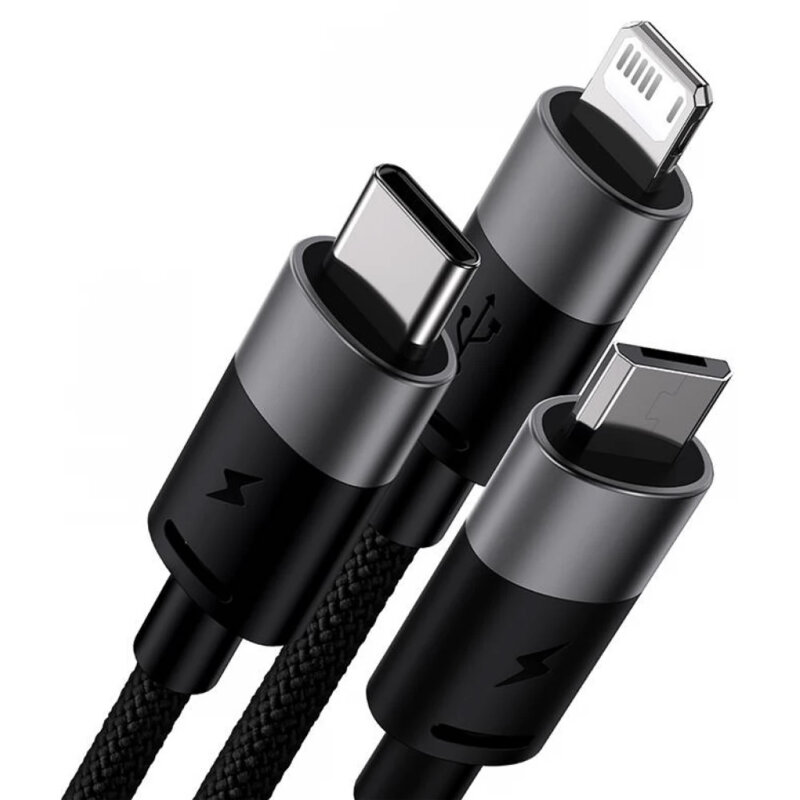 Cablu de date USB 3in1 Baseus, 20W, 1.2m, negru, CAXS000001