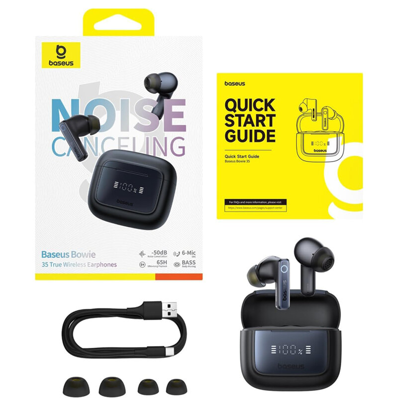 Casti wireless Bluetooth, TWS Baseus, negru, A00073800123-00