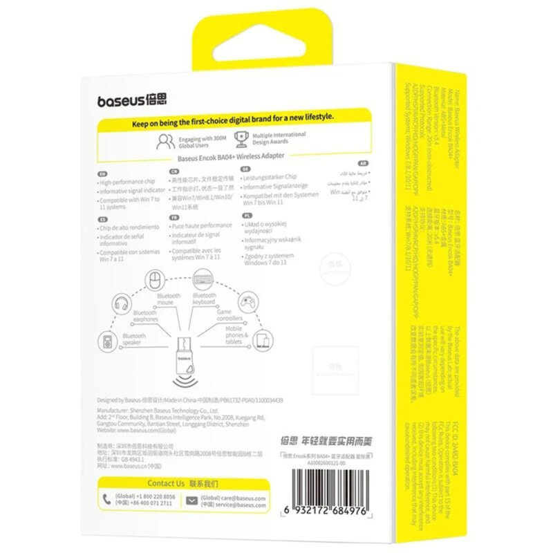 Adaptor wireless USB pentru PC Baseus Encok BA04+, negru