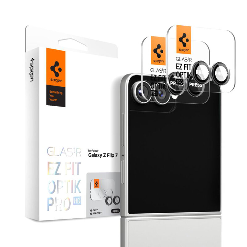 [Pachet 2x] Folie sticla camera Samsung Galaxy Z Flip7 Spigen Glas.tR Optik EZ Fit Pro HD, negru