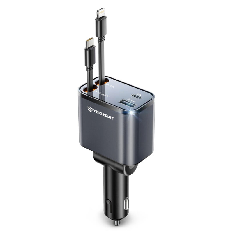 Incarcator auto bricheta cu cablu Type-C, Lightning Techsuit NanoVoltX, C1
