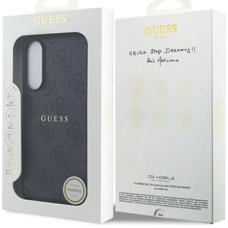 Husa Samsung Galaxy S25 Edge Guess 4G Ring Classic Logo MagSafe, negru, GUHMS25EG4GFRK