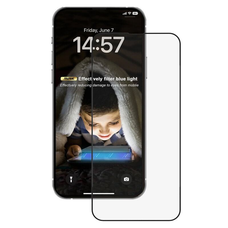 Folie sticla iPhone 16 ANANK 2.5D 3X Reinforced Anti-blue Light, negru