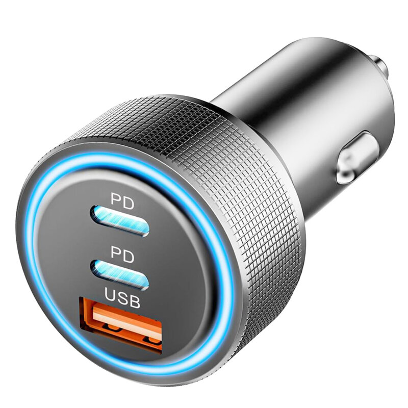 Incarcator auto bricheta USB, Type-C 60W Techsuit C6, arginsiu