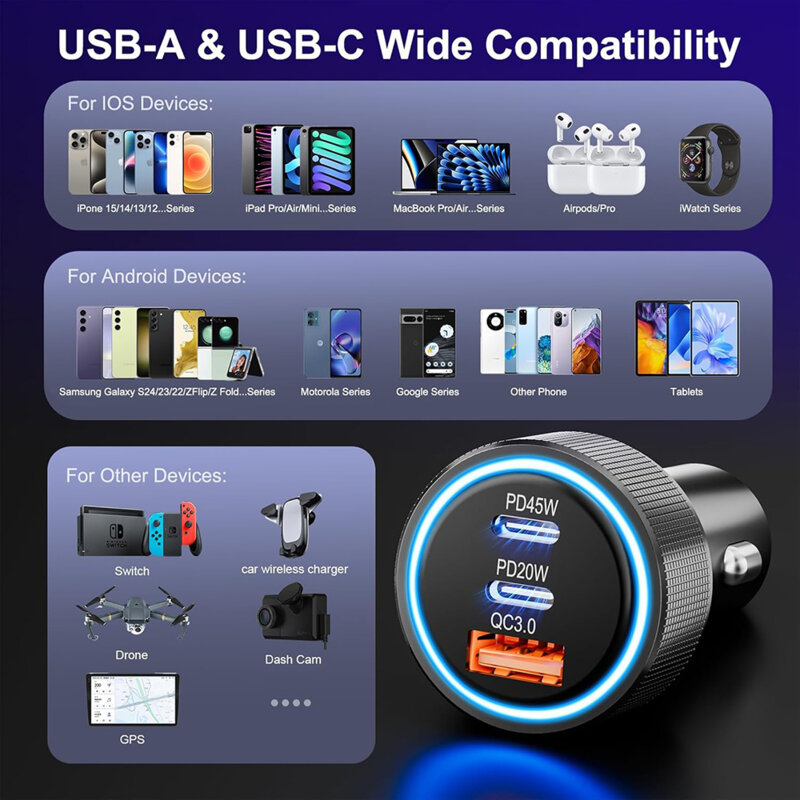 Incarcator auto bricheta USB, Type-C 60W Techsuit C6, arginsiu