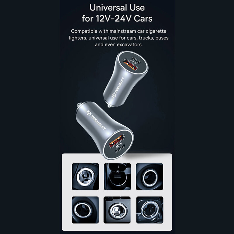 Incarcator auto 2in1 cu varf spargere parbriz Techsuit C3, gri