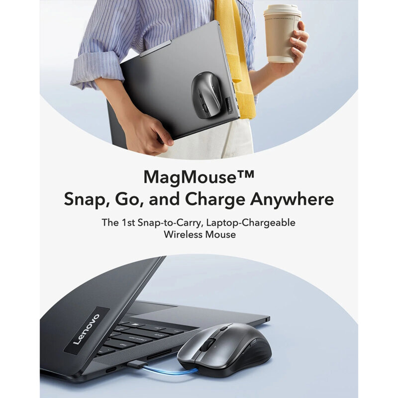 Mouse wireless magnetic pentru laptop ESR, 4800DPI, negru, 6H002