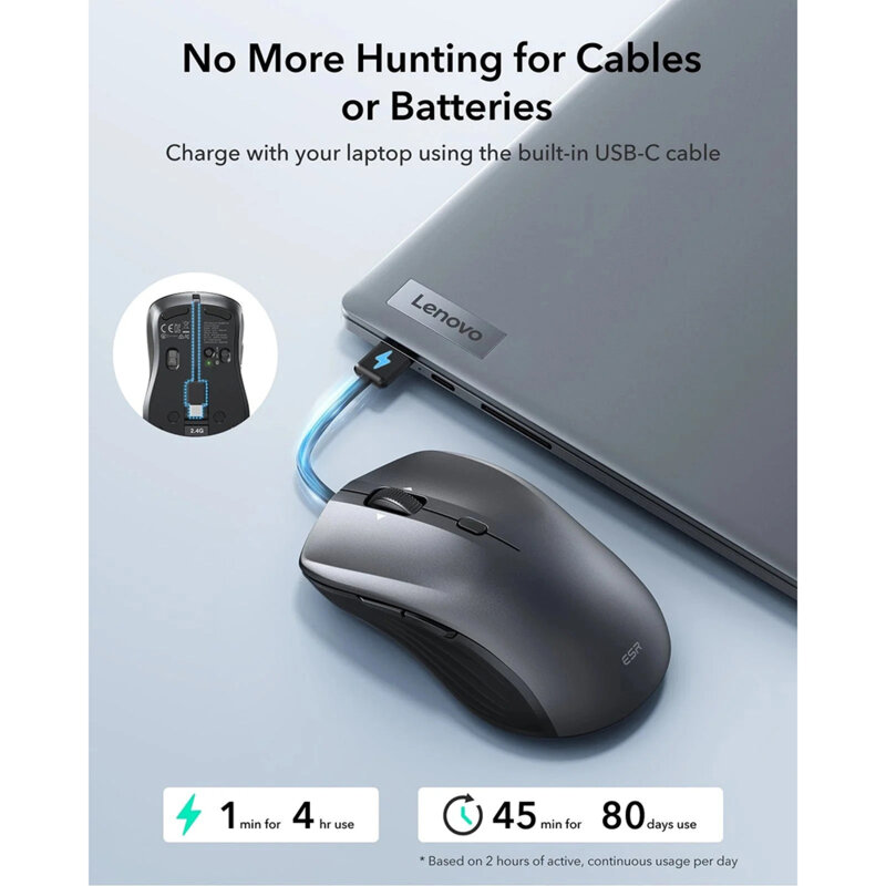 Mouse wireless magnetic pentru laptop ESR, 4800DPI, negru, 6H002