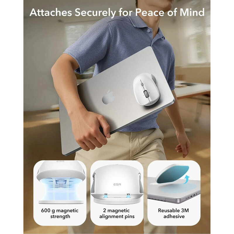 Mouse wireless magnetic pentru laptop ESR, 4800DPI, alb, 6H002