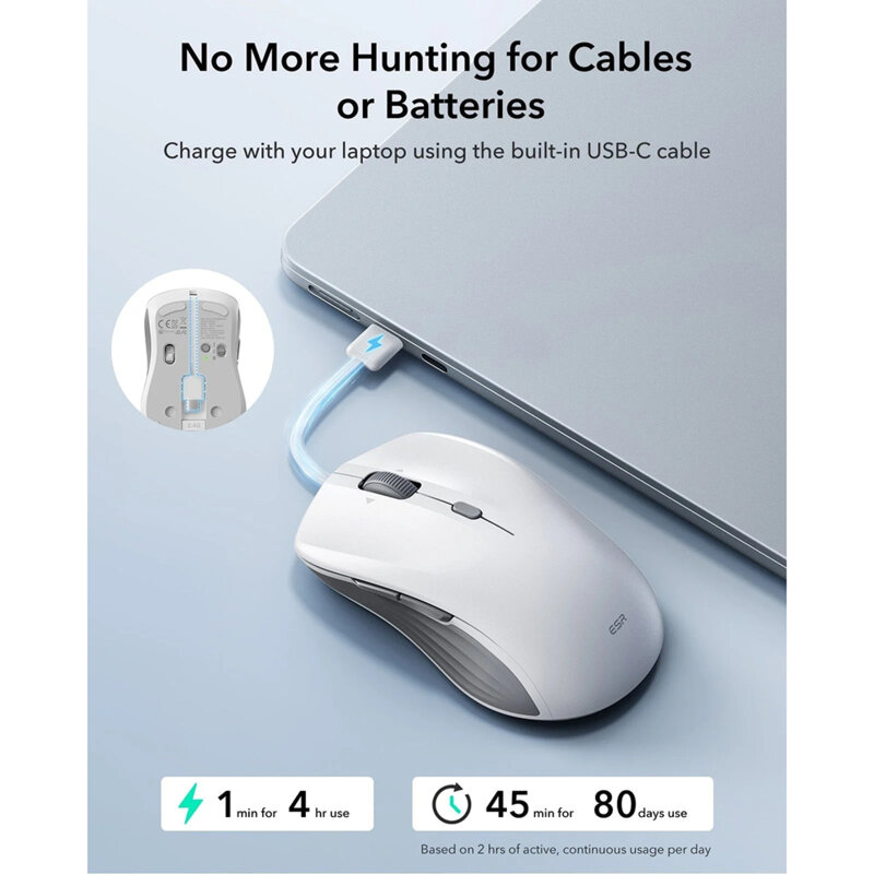 Mouse wireless magnetic pentru laptop ESR, 4800DPI, alb, 6H002
