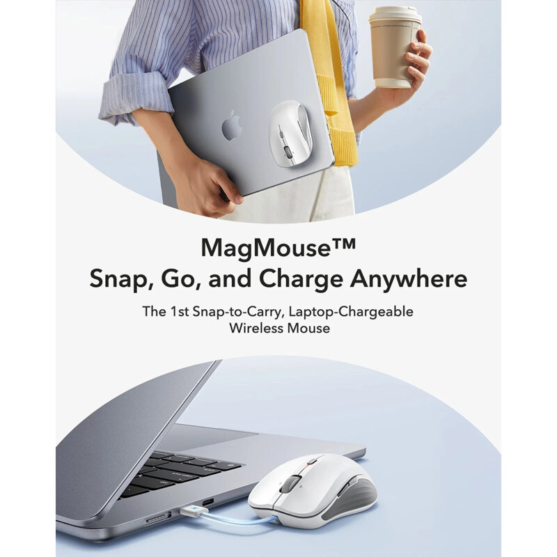 Mouse wireless magnetic pentru laptop ESR, 4800DPI, alb, 6H002