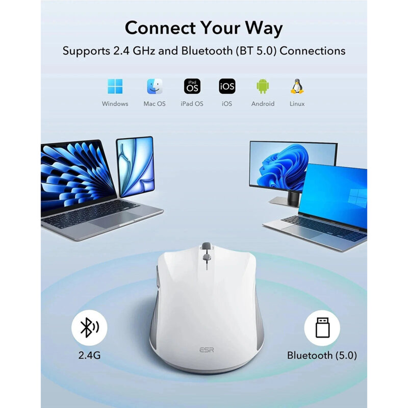 Mouse wireless magnetic pentru laptop ESR, 4800DPI, alb, 6H002