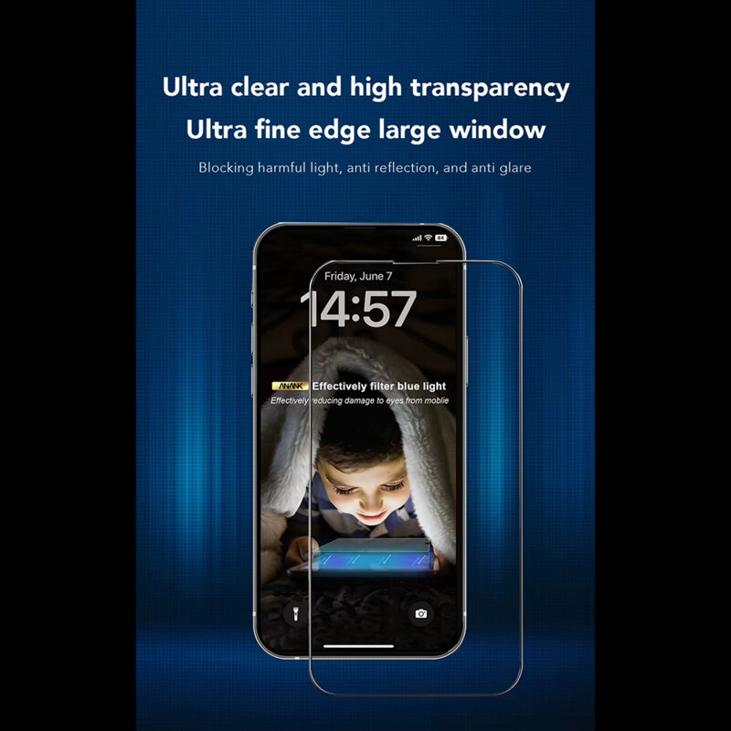 Folie sticla iPhone 16 Pro ANANK 2.5D 3X Reinforced Anti-blue Light, negru