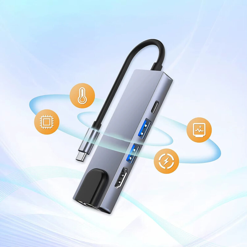 Hub Type-C la 2x USB, 1x Type-C, 1x HDMI, 1x RJ45 Techsuit H1