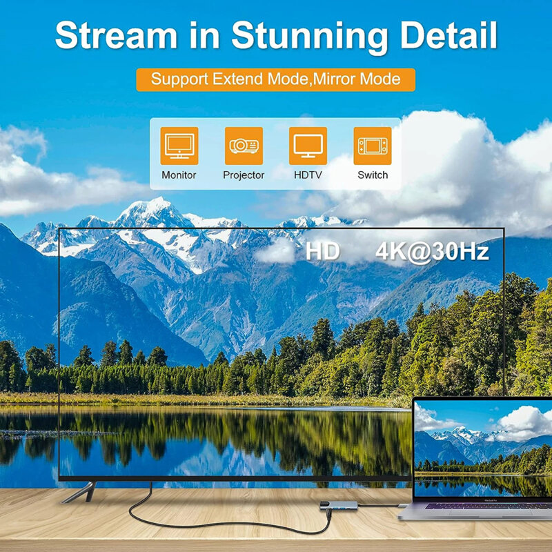 Hub Type-C la 2x USB, 1x Type-C, 1x HDMI, 1x RJ45 Techsuit H1