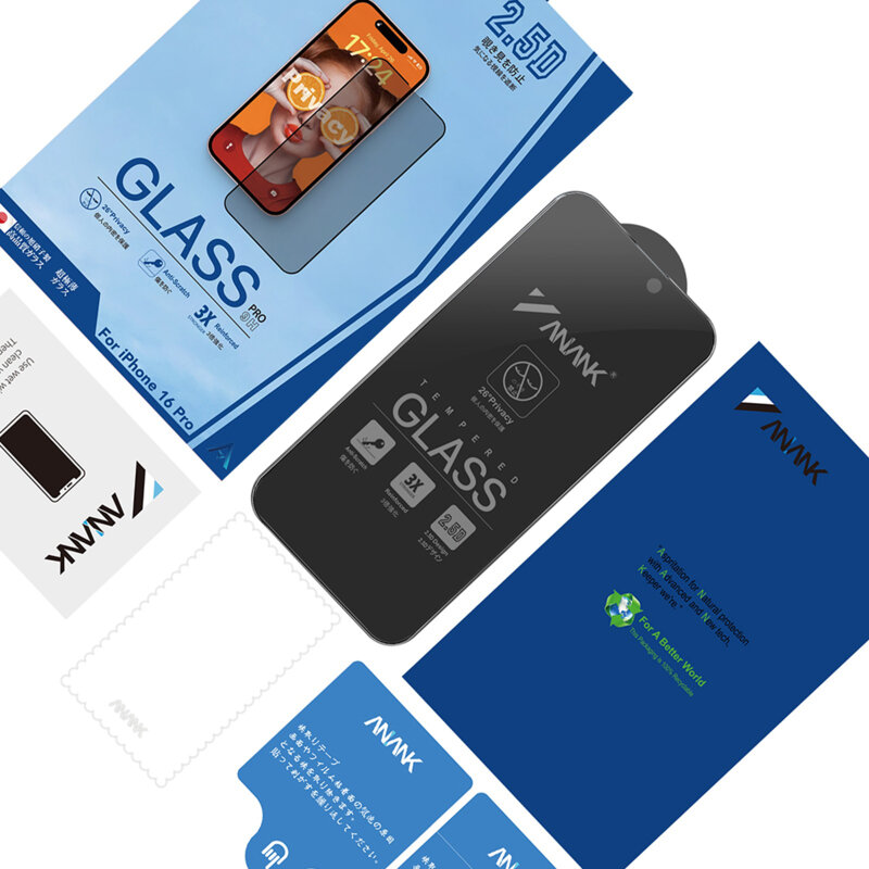 Folie sticla iPhone 14 Pro ANANK 2.5D Reinforced Edge Privacy Screen Protector, negru