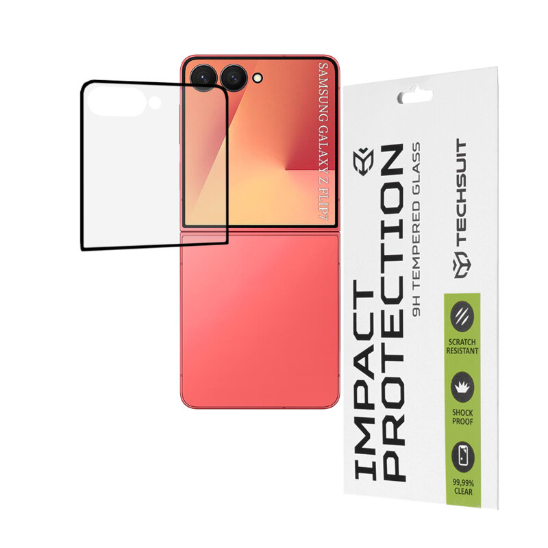 Folie sticla ecran frontal Samsung Galaxy Z Flip7 Techsuit 111D Full Glue Full Cover, negru