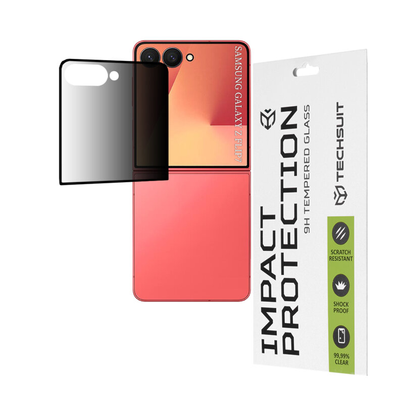Folie sticla ecran frontal Samsung Galaxy Z Flip7 Techsuit 111D Privacy Full Glue, negru