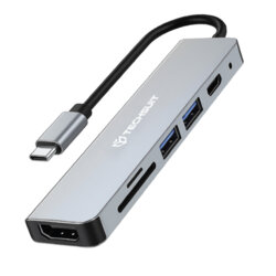 Hub Type-C la 2x USB, Type-C, HDMI 4K, TF/SD, PD87W Techsuit H5