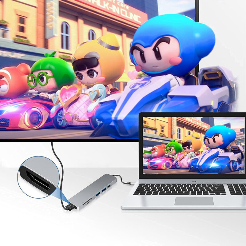 Hub Type-C la 2x USB, Type-C, HDMI 4K, TF/SD, PD100W Techsuit H5