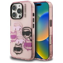 Husa iPhone 16 Pro Max Karl Lagerfeld IML Multi Head Pattern, roz, KLHCP16XHMCHKCP