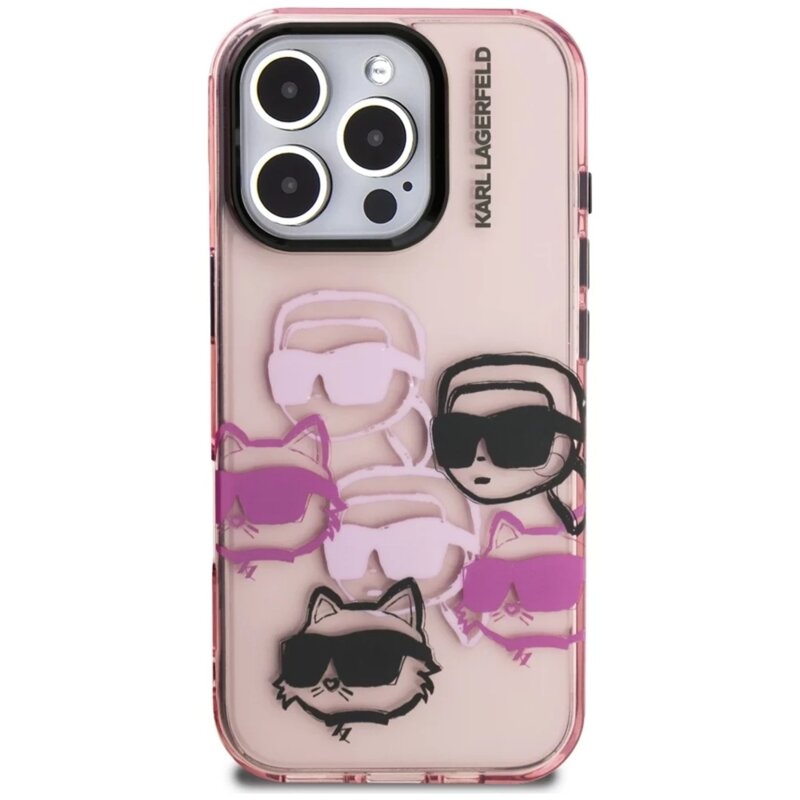 Husa iPhone 16 Pro Max Karl Lagerfeld IML Multi Head Pattern, roz, KLHCP16XHMCHKCP
