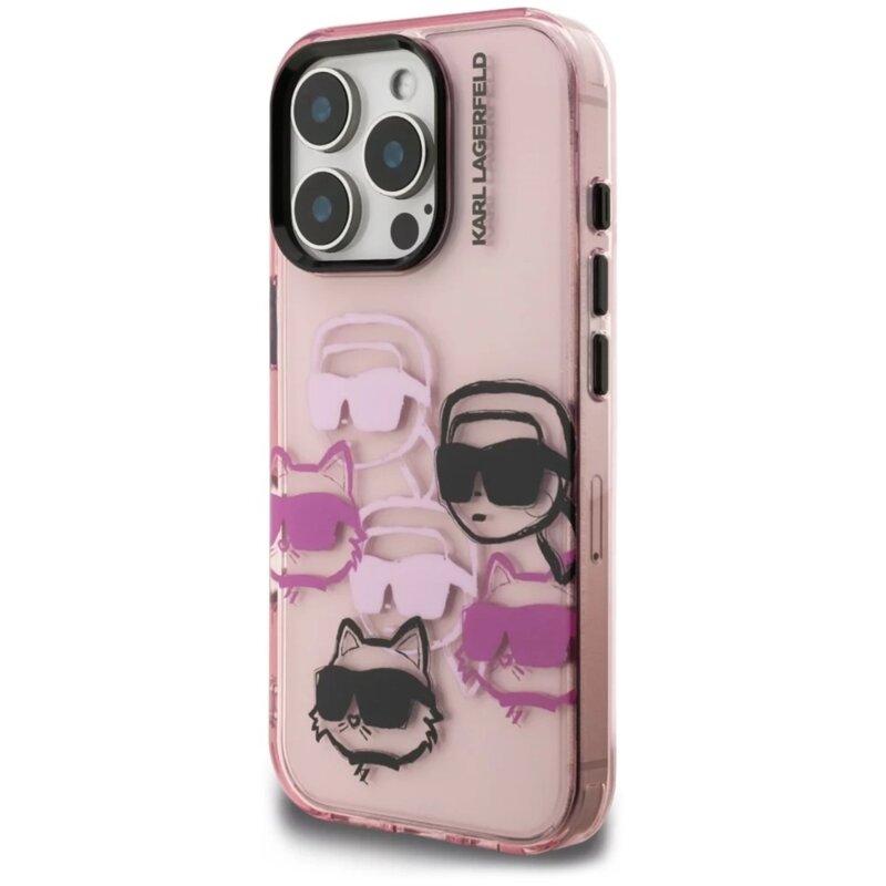 Husa iPhone 16 Pro Max Karl Lagerfeld IML Multi Head Pattern, roz, KLHCP16XHMCHKCP