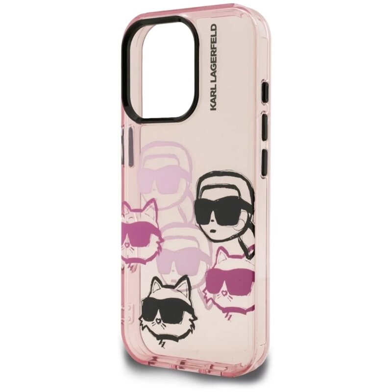 Husa iPhone 16 Pro Max Karl Lagerfeld IML Multi Head Pattern, roz, KLHCP16XHMCHKCP