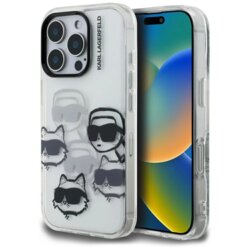 Husa iPhone 16 Pro Karl Lagerfeld IML Multi Head Pattern, transparenta, KLHCP16LHMCHKCT