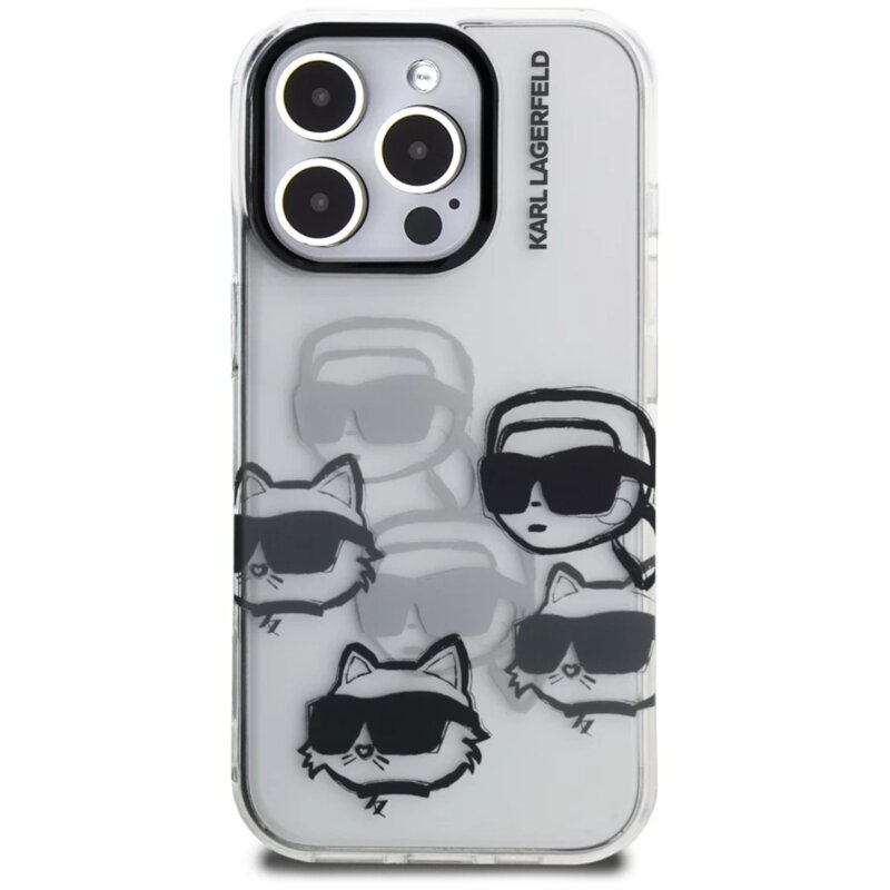 Husa iPhone 16 Pro Karl Lagerfeld IML Multi Head Pattern, transparenta, KLHCP16LHMCHKCT