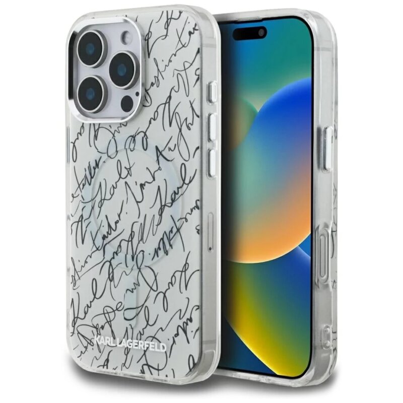 Husa iPhone 16 Pro Max Karl Lagerfeld IML MagSafe, alb, KLHMP16XHMSPUSH