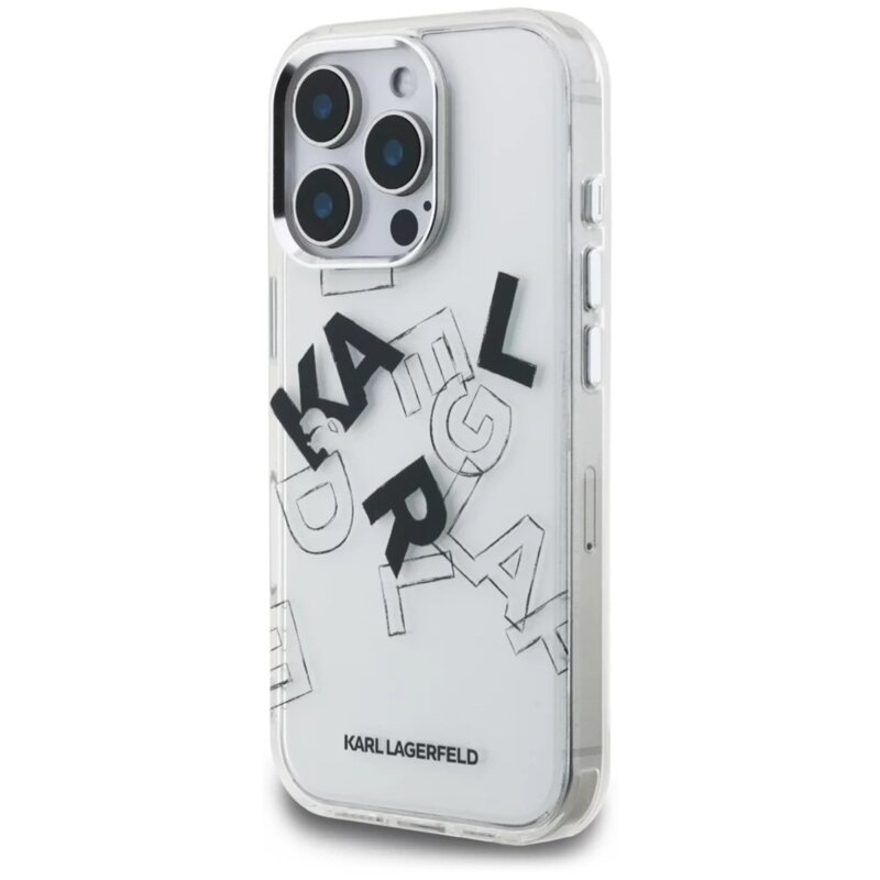 Husa iPhone 16 Pro Karl Lagerfeld IML Sketched Graphic Logo, transparenta, KLHCP16LHMLGFCH