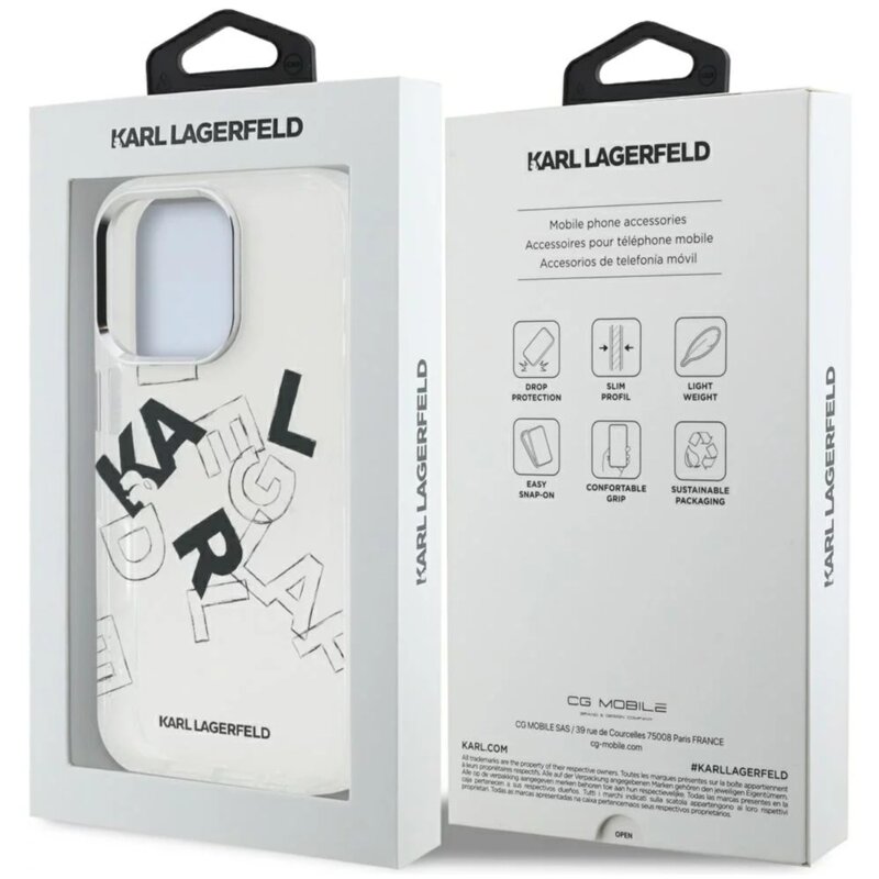 Husa iPhone 16 Pro Karl Lagerfeld IML Sketched Graphic Logo, transparenta, KLHCP16LHMLGFCH