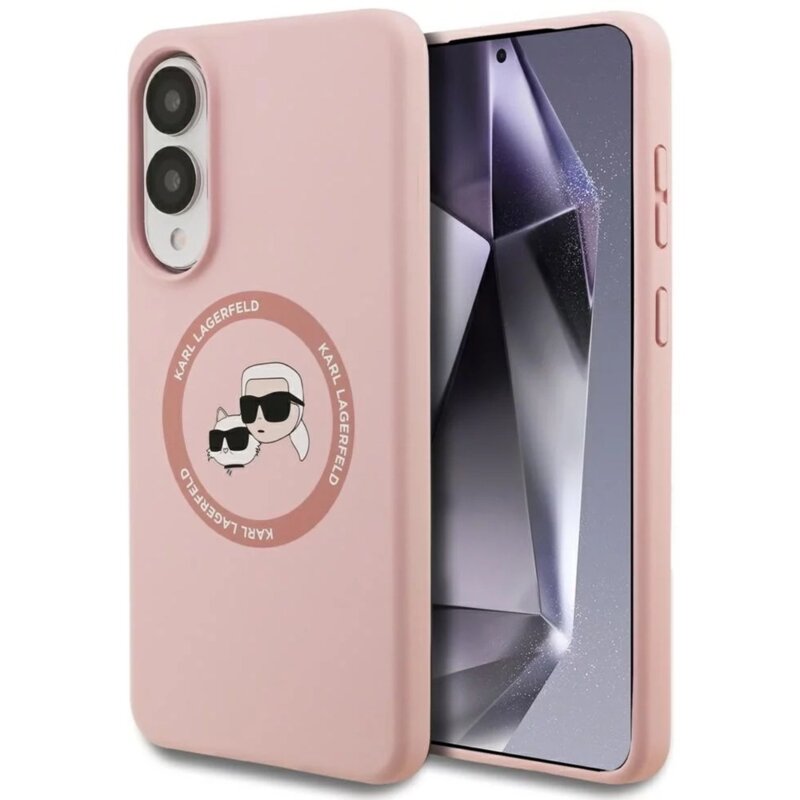 Husa Karl Lagerfeld Samsung Galaxy S25 Edge Silicone Double Heads MagSafe, roz, KLHMS25ESKCHTCP
