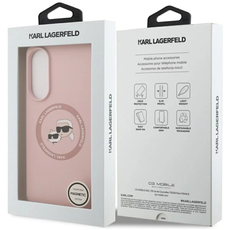 Husa Karl Lagerfeld Samsung Galaxy S25 Edge Silicone Double Heads MagSafe, roz, KLHMS25ESKCHTCP