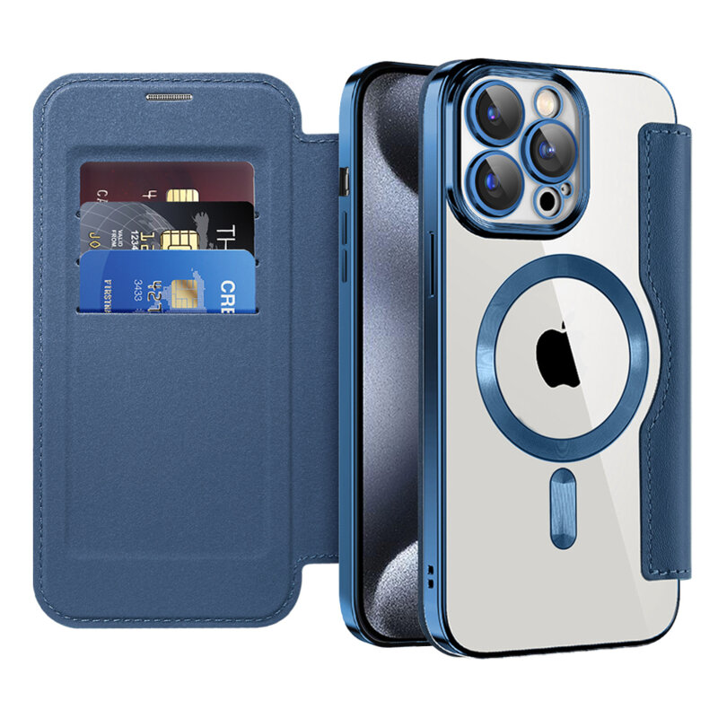 Husa iPhone 15 Pro Techsuit SmartMag Book Case, albastru