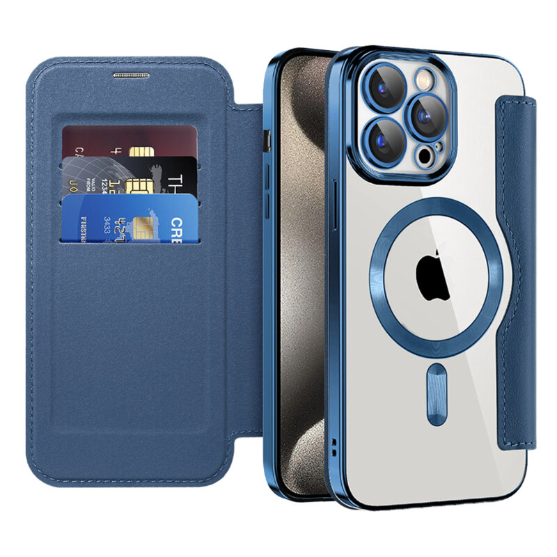 Husa iPhone 15 Pro Max Techsuit SmartMag Book Case, albastru