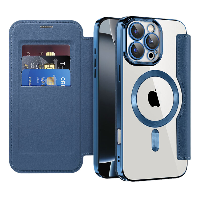 Husa iPhone 16 Pro Techsuit SmartMag Book Case, albastru