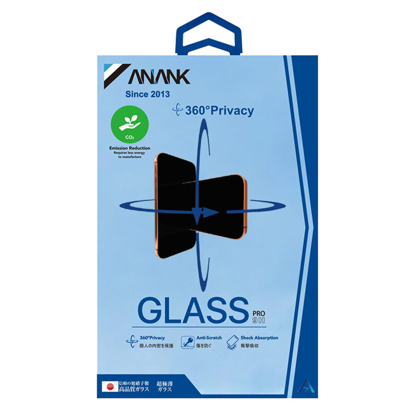 Folie sticla iPhone 14 Pro ANANK 2.5D 360° Privacy Screen Protector, negru