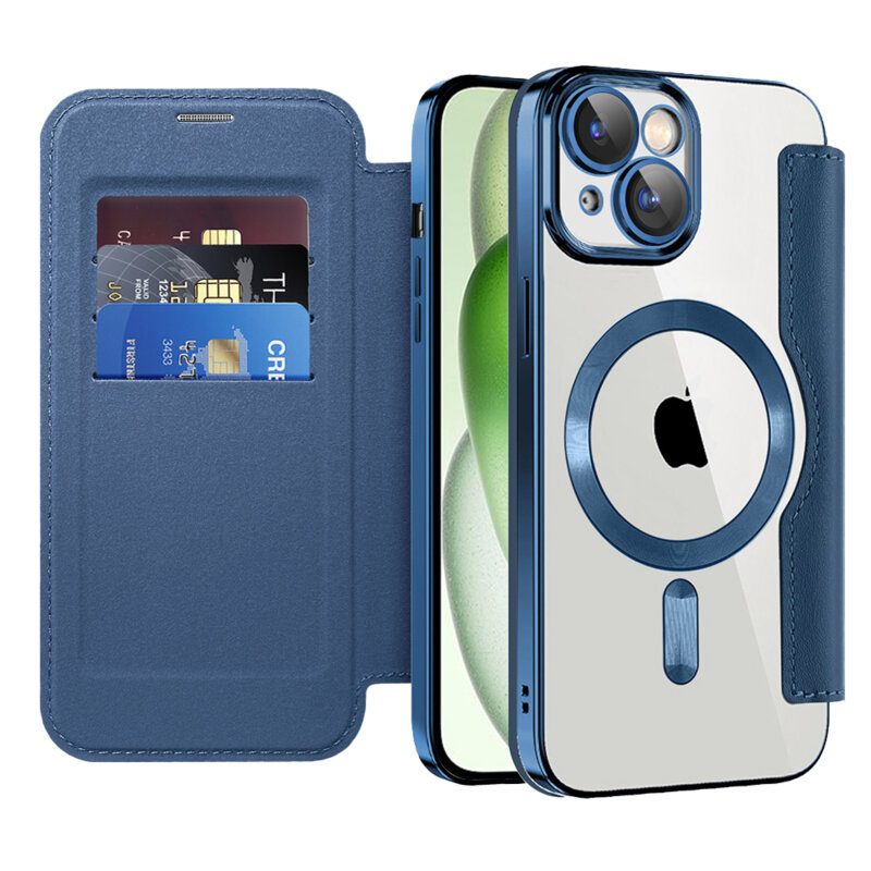 Husa iPhone 15 Plus Techsuit SmartMag Book Case, albastru