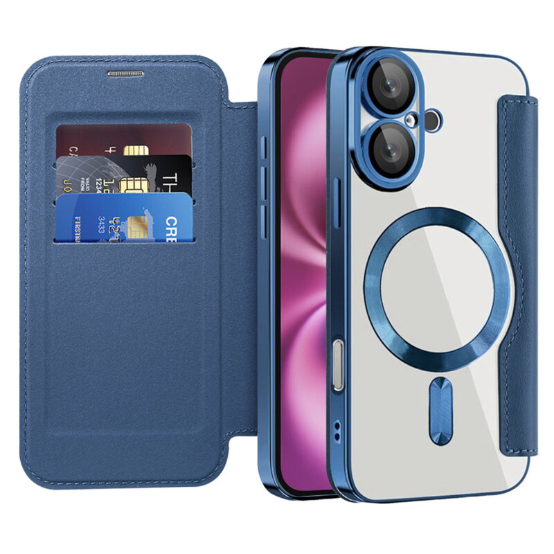Husa iPhone 16 Plus Techsuit SmartMag Book Case, albastru
