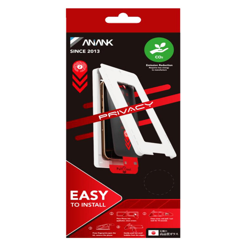 Folie sticla iPhone 16 Pro ANANK 2.5D 2X Reinforced Privacy Screen Protector, negru