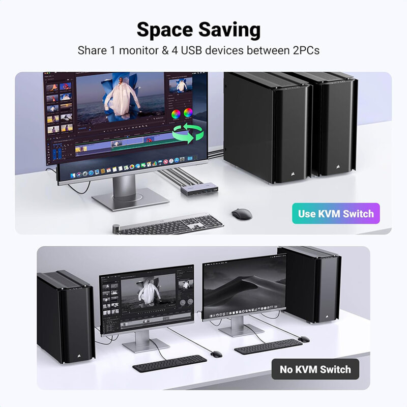 Switch DP 2in 1out Ugreen, gri, 8K@60Hz, 25961