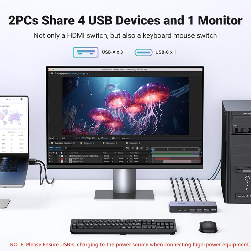 Switch DP 2in 1out Ugreen, gri, 8K@60Hz, 25961
