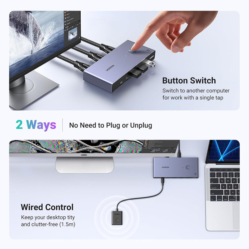 Switch DP 2in 1out Ugreen, gri, 8K@60Hz, 25961