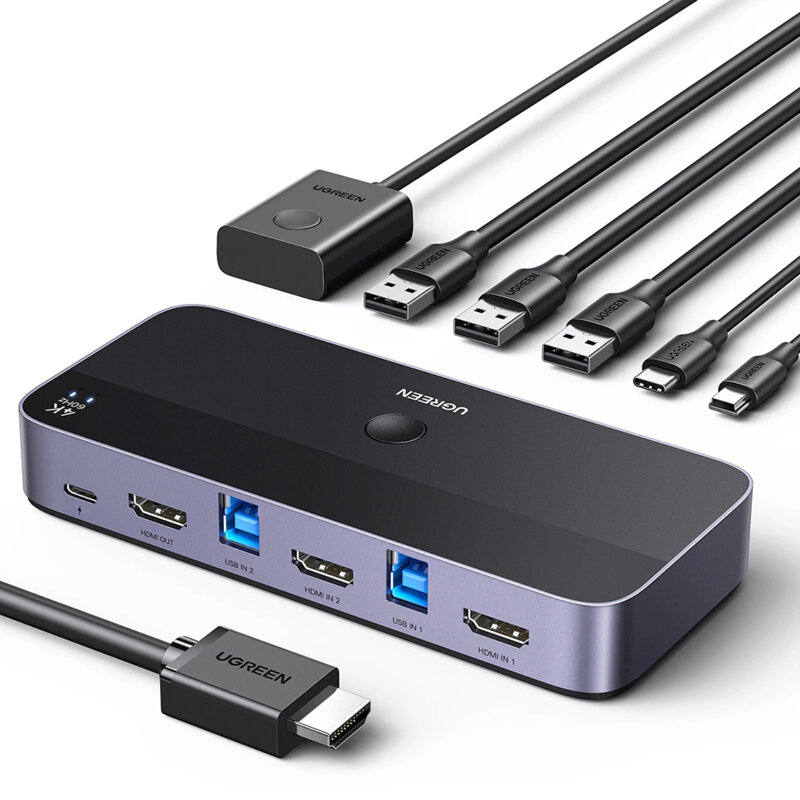 Switch HDMI 2in 1out Ugreen, negru, 4K@60Hz, 15707